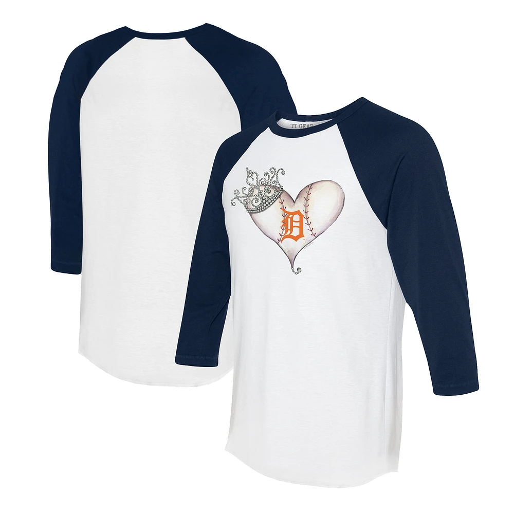 Unisex Tiny Turnip White/Navy Detroit Tigers Tiara Heart 3/4-Sleeve Raglan T-Shirt