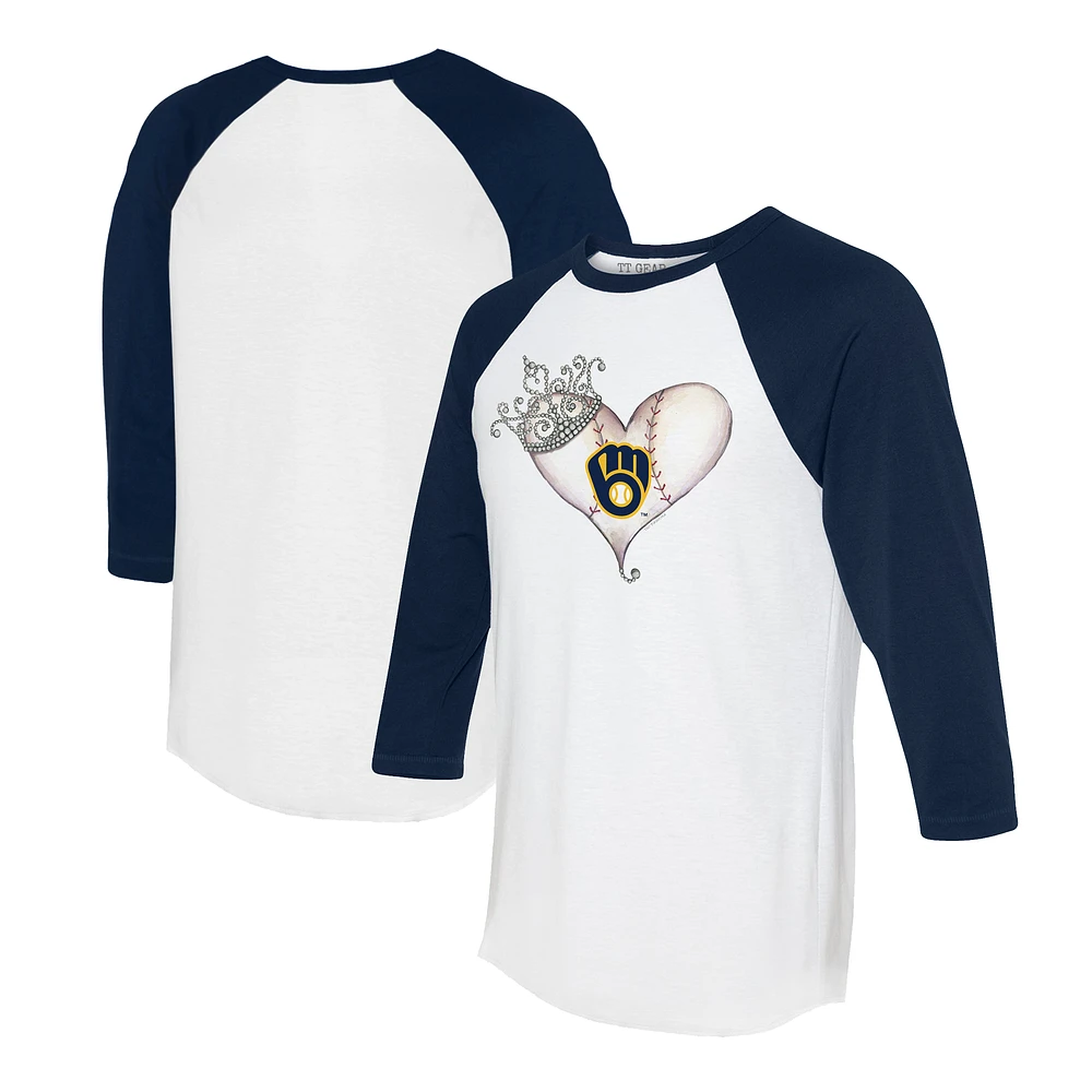 Unisex Tiny Turnip White/Navy Milwaukee Brewers Tiara Heart 3/4-Sleeve Raglan T-Shirt