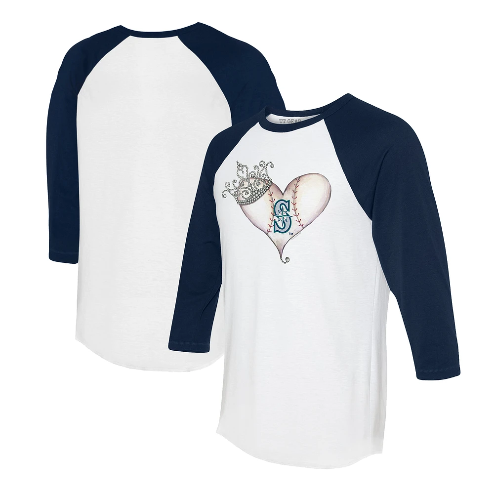 Unisex Tiny Turnip White/Navy Seattle Mariners Tiara Heart 3/4-Sleeve Raglan T-Shirt