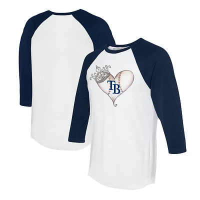Unisex Tiny Turnip White/Navy Tampa Bay Rays Tiara Heart 3/4-Sleeve Raglan T-Shirt