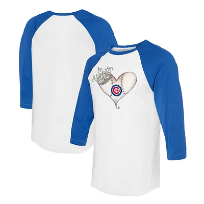 Unisex Tiny Turnip White/Royal Chicago Cubs Tiara Heart 3/4-Sleeve Raglan T-Shirt