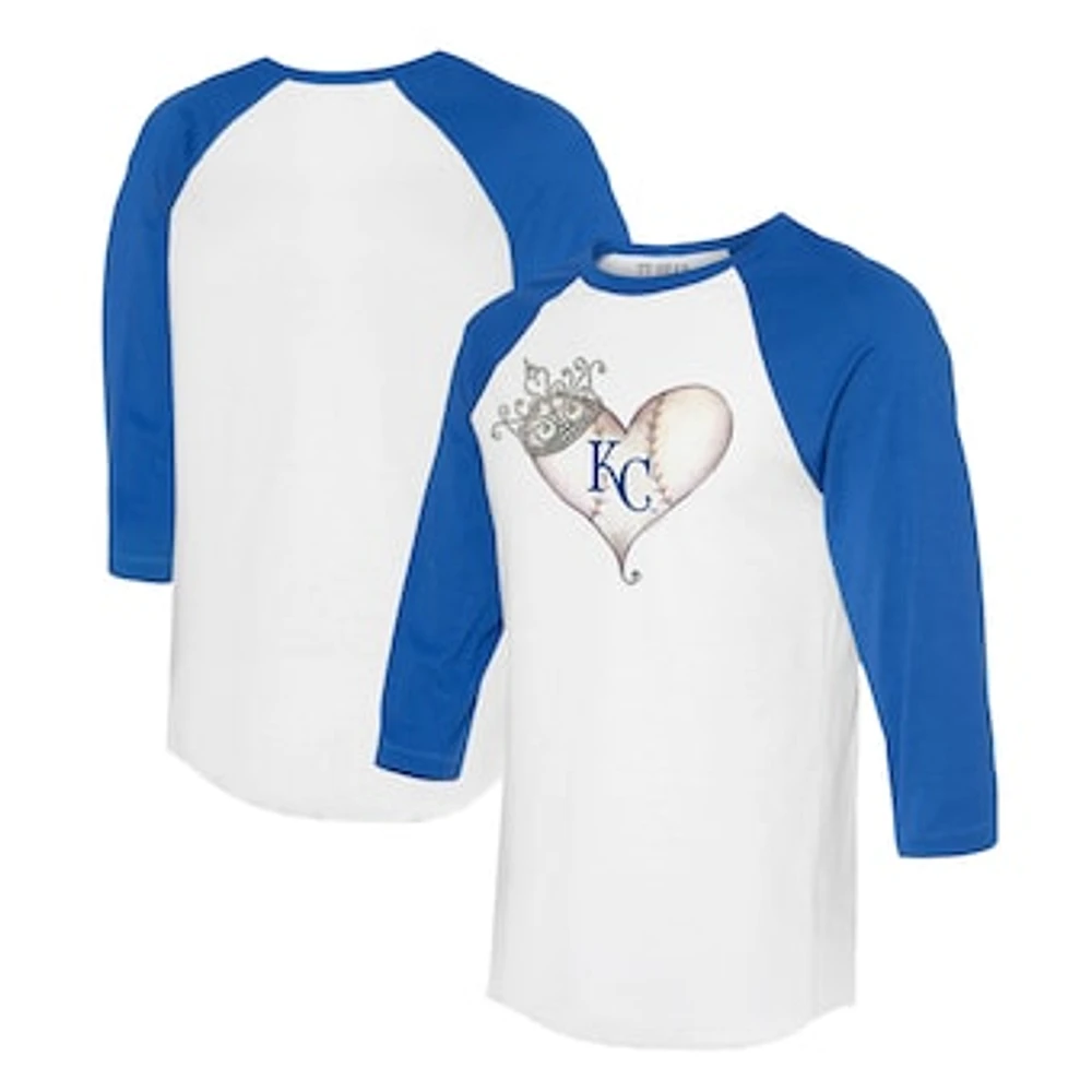 Unisex Tiny Turnip White/Royal Kansas City Royals Tiara Heart 3/4-Sleeve Raglan T-Shirt