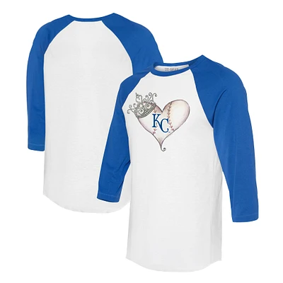 Unisex Tiny Turnip White/Royal Kansas City Royals Tiara Heart 3/4-Sleeve Raglan T-Shirt