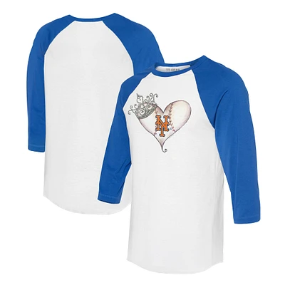 Unisex Tiny Turnip White/Royal New York Mets Tiara Heart 3/4-Sleeve Raglan T-Shirt