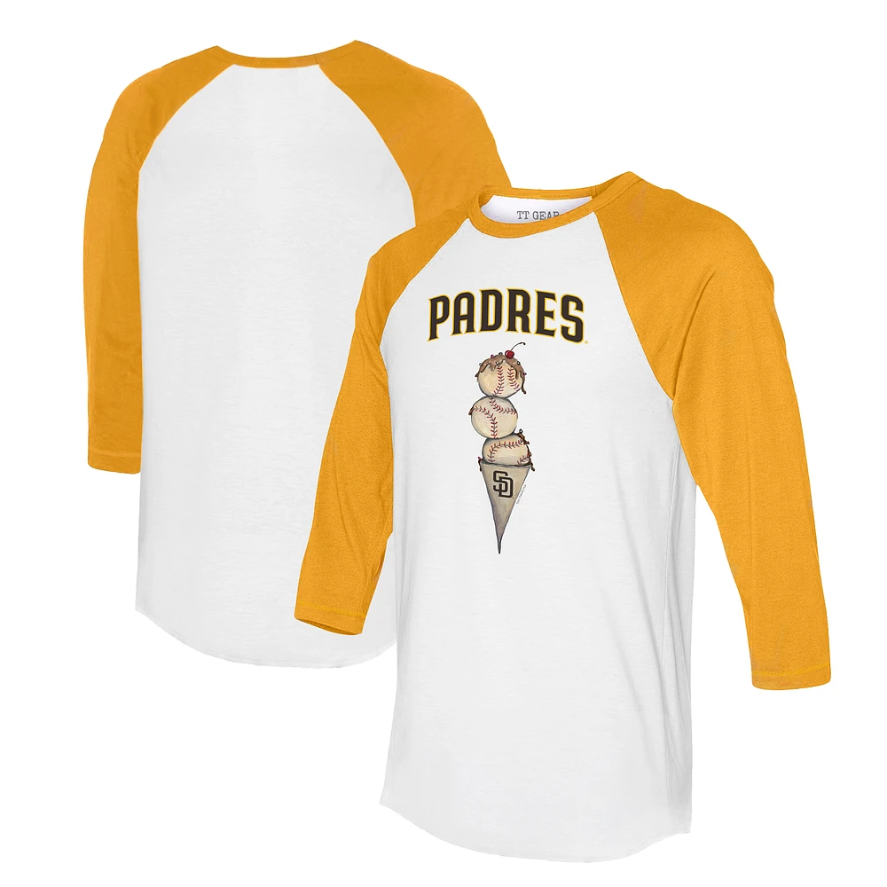 Unisex Tiny Turnip White/Gold San Diego Padres Triple Scoop 3/4-Sleeve Raglan T-Shirt