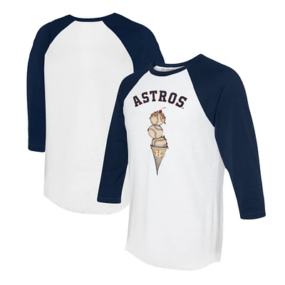 Unisex Tiny Turnip White/Navy Houston Astros Triple Scoop 3/4-Sleeve Raglan T-Shirt