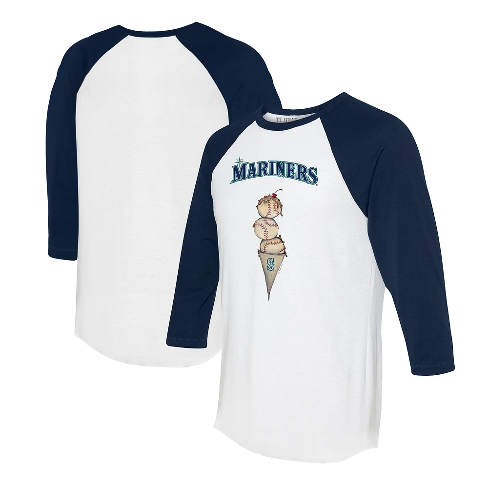 Unisex Tiny Turnip White/Navy Seattle Mariners Triple Scoop 3/4-Sleeve Raglan T-Shirt