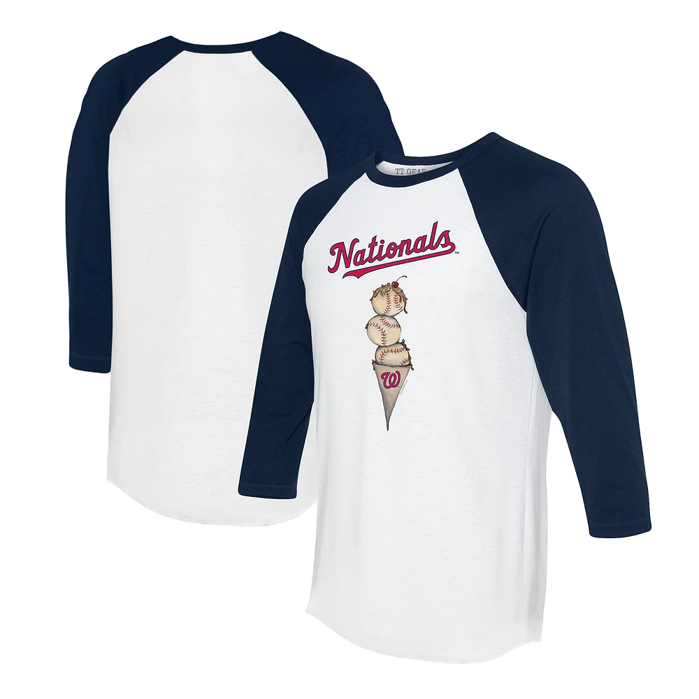 Unisex Tiny Turnip White/Navy Washington Nationals Triple Scoop 3/4-Sleeve Raglan T-Shirt