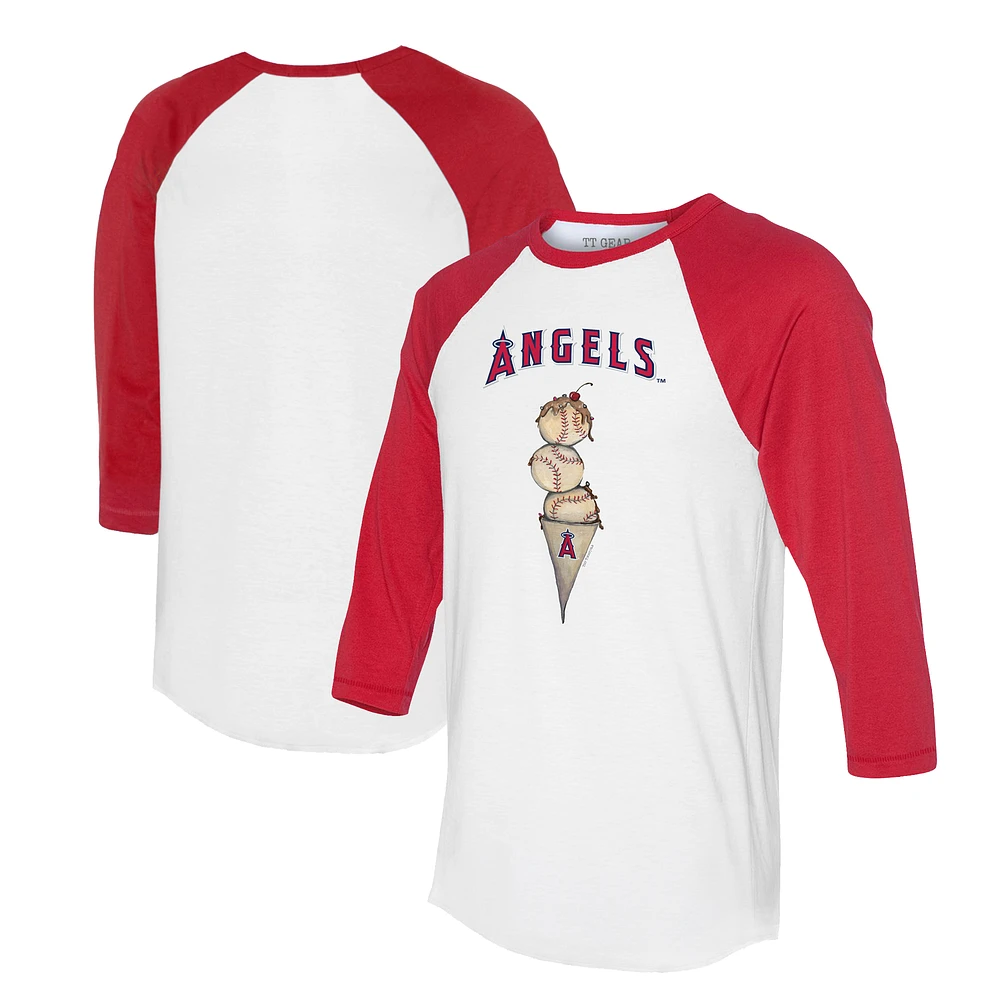 Unisex Tiny Turnip White/Red Los Angeles Angels Triple Scoop 3/4-Sleeve Raglan T-Shirt