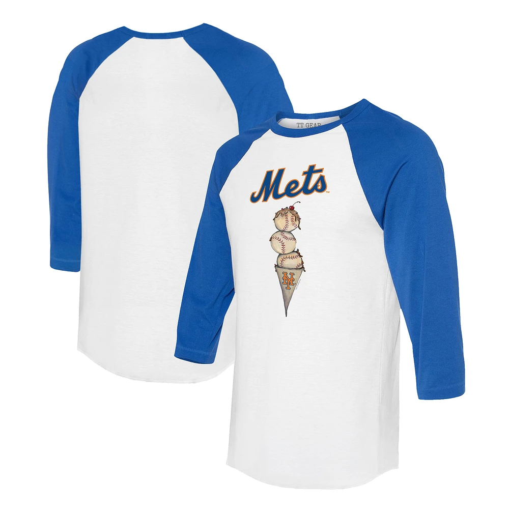 Unisex Tiny Turnip White/Royal New York Mets Triple Scoop 3/4-Sleeve Raglan T-Shirt