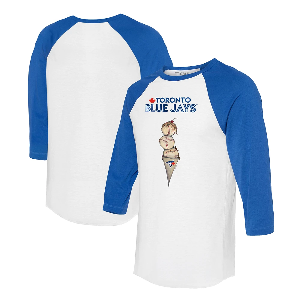 Unisex Tiny Turnip White/Royal Toronto Blue Jays Triple Scoop 3/4-Sleeve Raglan T-Shirt