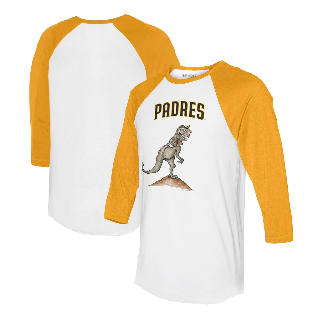Unisex Tiny Turnip White/Gold San Diego Padres TT Rex 3/4-Sleeve Raglan T-Shirt