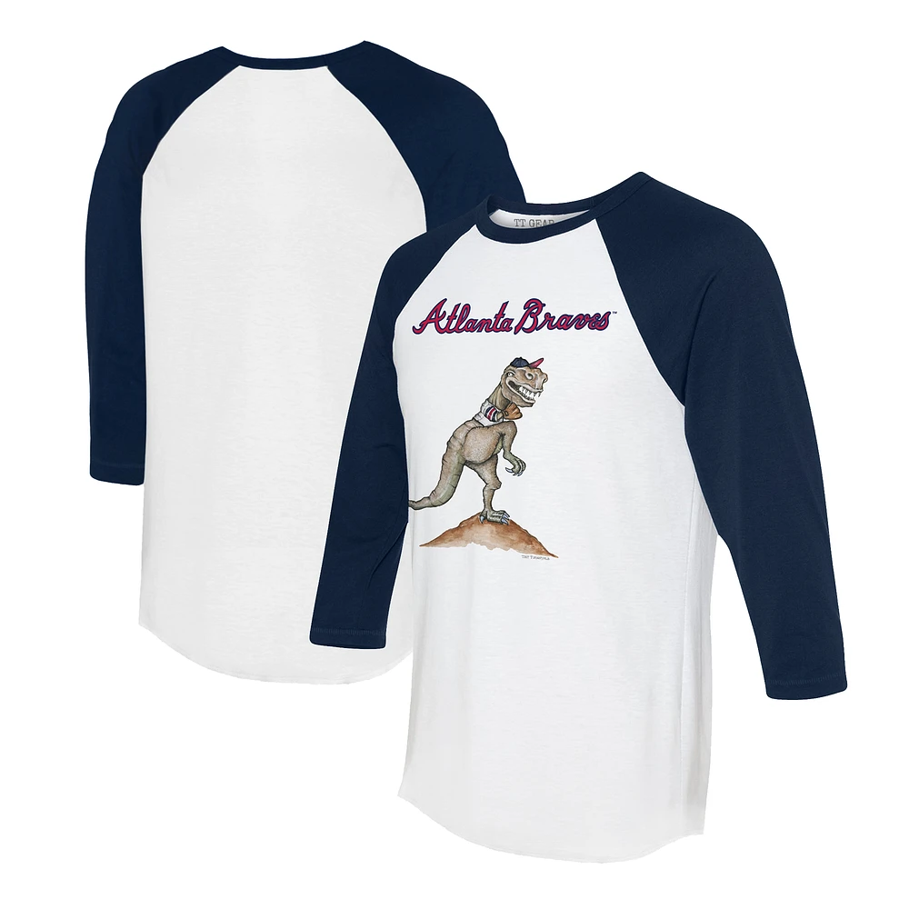 Unisex Tiny Turnip White/Navy Atlanta Braves TT Rex 3/4-Sleeve Raglan T-Shirt