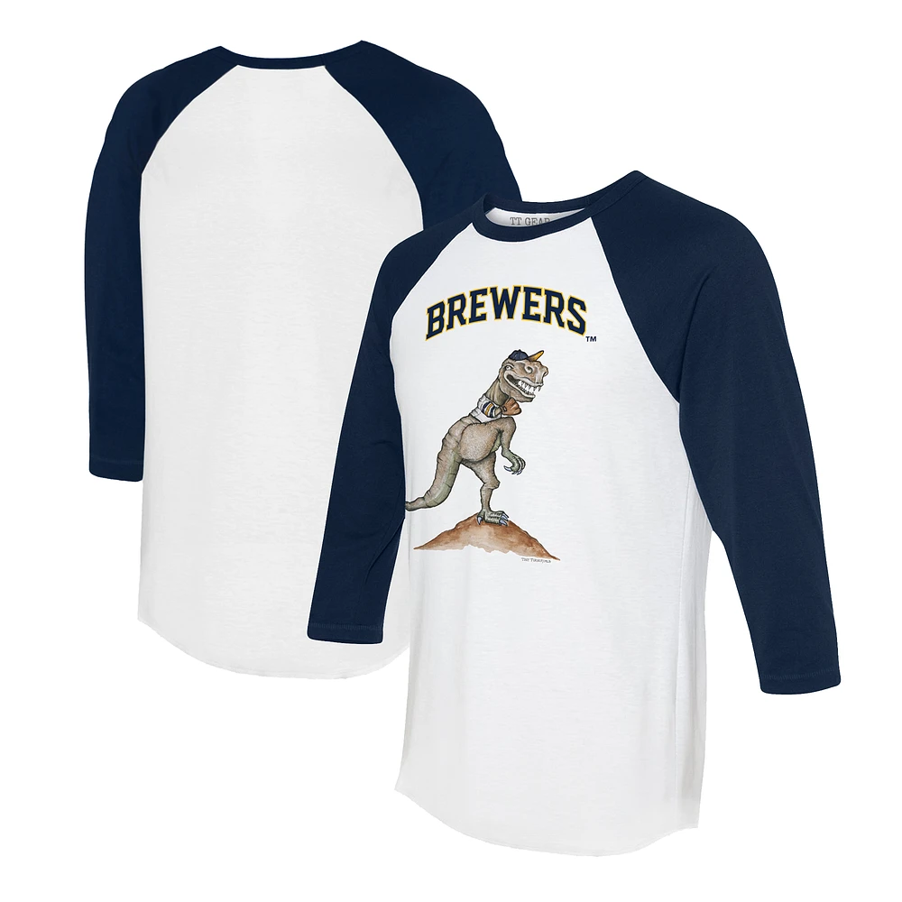 Unisex Tiny Turnip White/Navy Milwaukee Brewers TT Rex 3/4-Sleeve Raglan T-Shirt