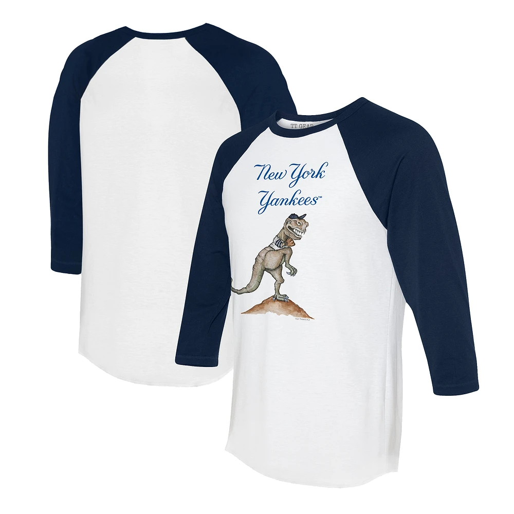 Unisex Tiny Turnip White/Navy New York Yankees TT Rex 3/4-Sleeve Raglan T-Shirt