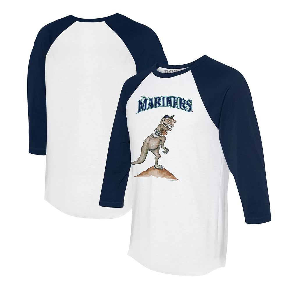 Unisex Tiny Turnip White/Navy Seattle Mariners TT Rex 3/4-Sleeve Raglan T-Shirt