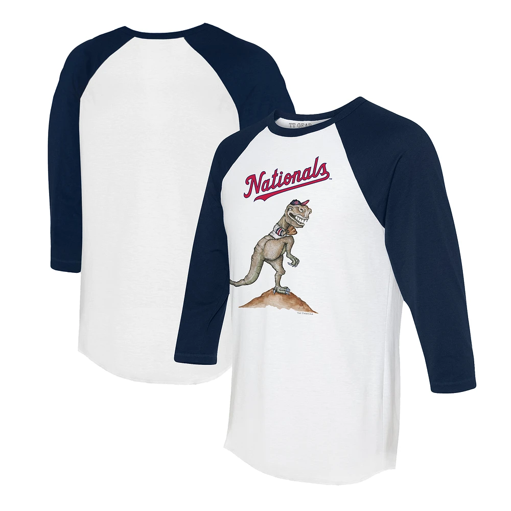 Unisex Tiny Turnip White/Navy Washington Nationals TT Rex 3/4-Sleeve Raglan T-Shirt