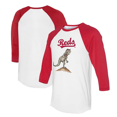 Unisex Tiny Turnip White/Red Cincinnati Reds TT Rex 3/4-Sleeve Raglan T-Shirt