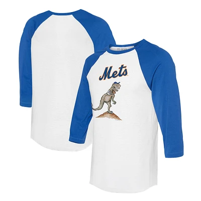 Unisex Tiny Turnip White/Royal New York Mets TT Rex 3/4-Sleeve Raglan T-Shirt
