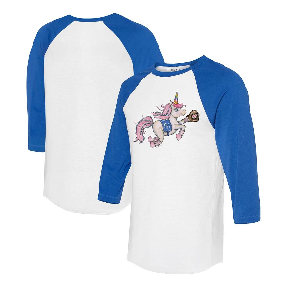 Unisex Tiny Turnip White/Royal Kansas City Royals Unicorn 3/4-Sleeve Raglan T-Shirt
