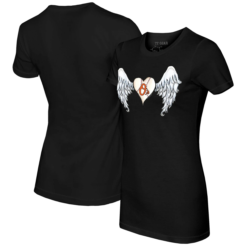 Women's Tiny Turnip Black Baltimore Orioles Angel Wings T-Shirt