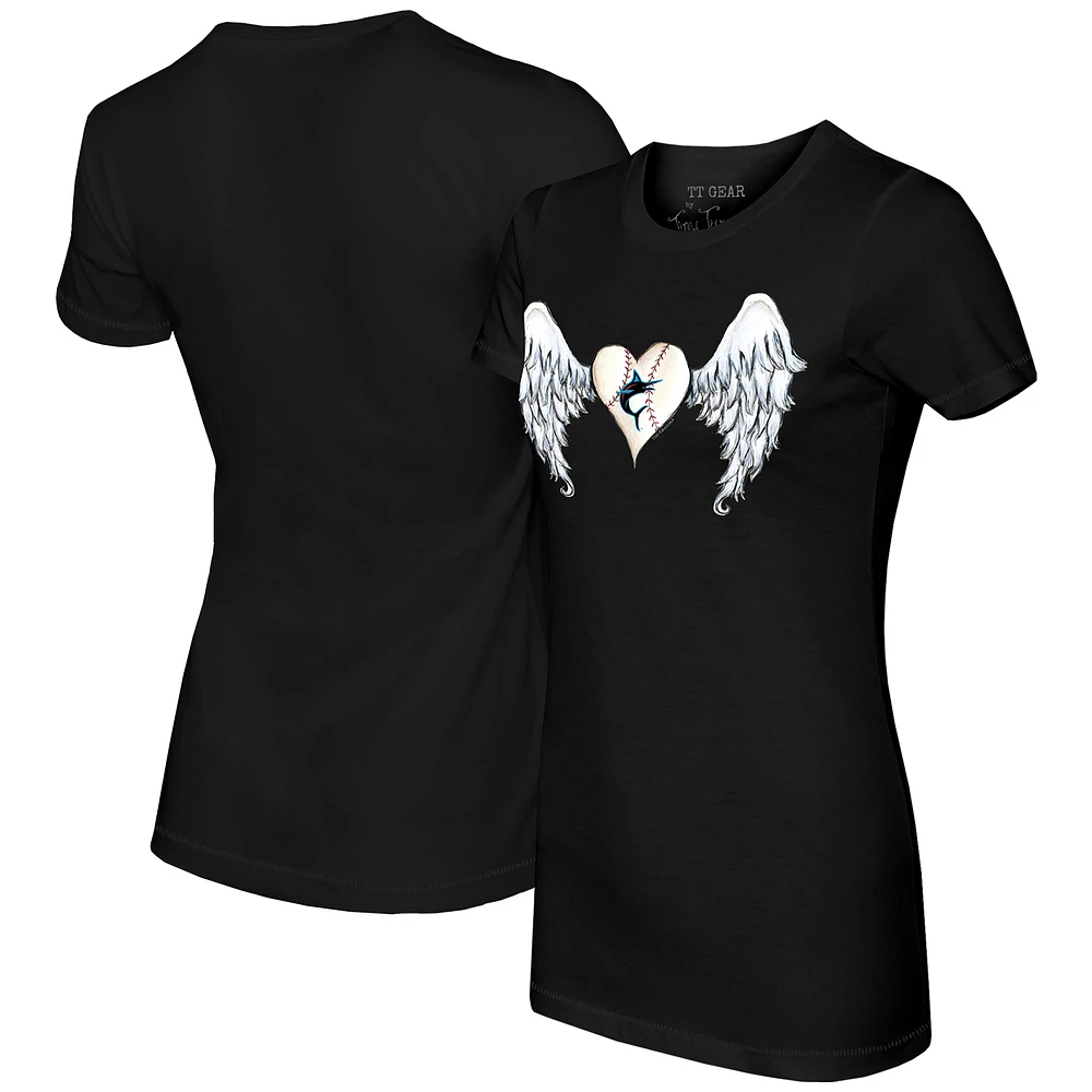 Women's Tiny Turnip Black Miami Marlins Angel Wings T-Shirt