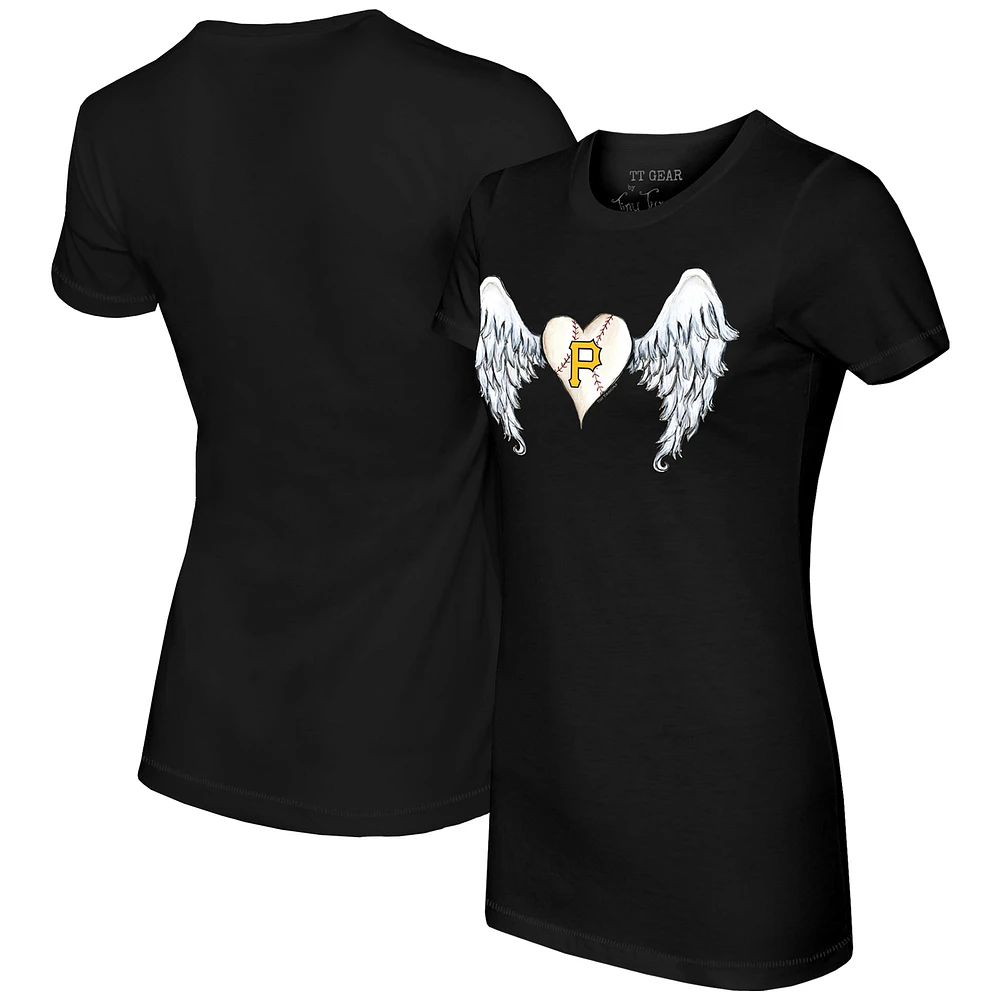 Women's Tiny Turnip Black Pittsburgh Pirates Angel Wings T-Shirt