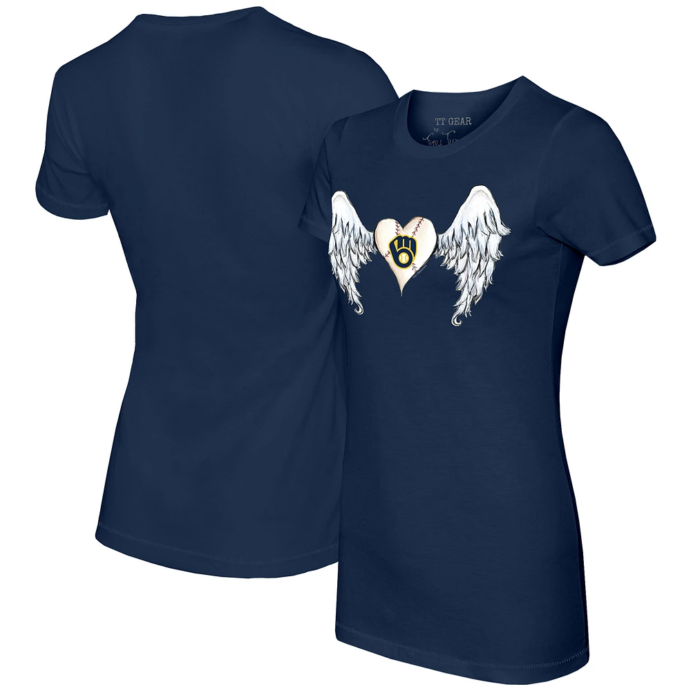 Women's Tiny Turnip Navy Milwaukee Brewers Angel Wings T-Shirt