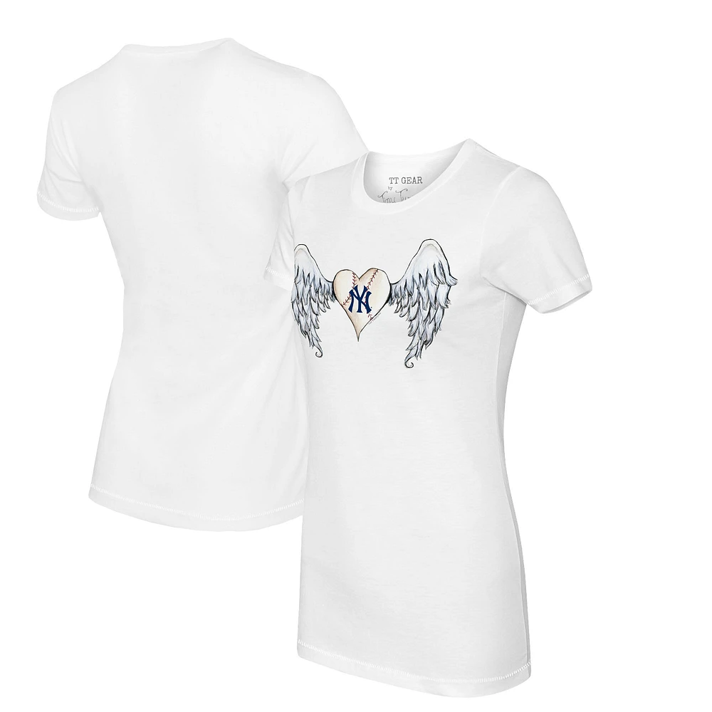 Women's Tiny Turnip White New York Yankees Angel Wings T-Shirt
