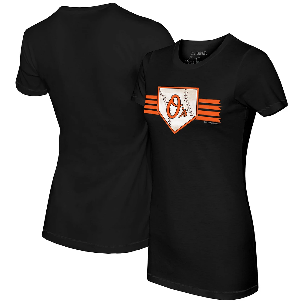 Women's Tiny Turnip Black Baltimore Orioles Base Stripe T-Shirt