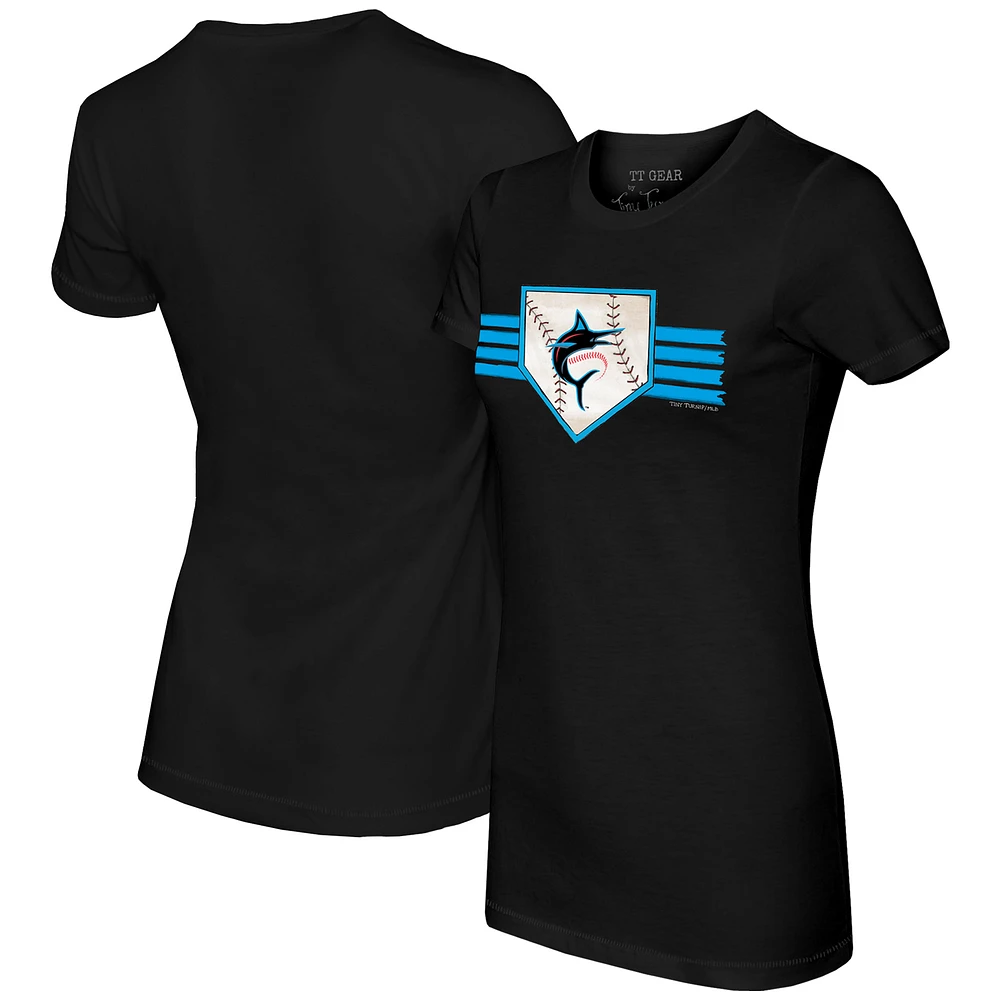 Women's Tiny Turnip Black Miami Marlins Base Stripe T-Shirt