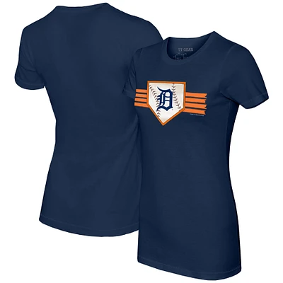Women's Tiny Turnip Navy Detroit Tigers Base Stripe T-Shirt