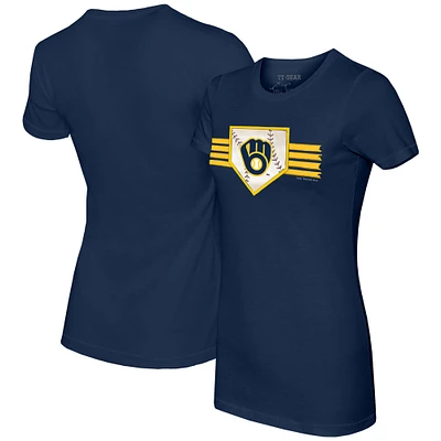 Women's Tiny Turnip Navy Milwaukee Brewers Base Stripe T-Shirt