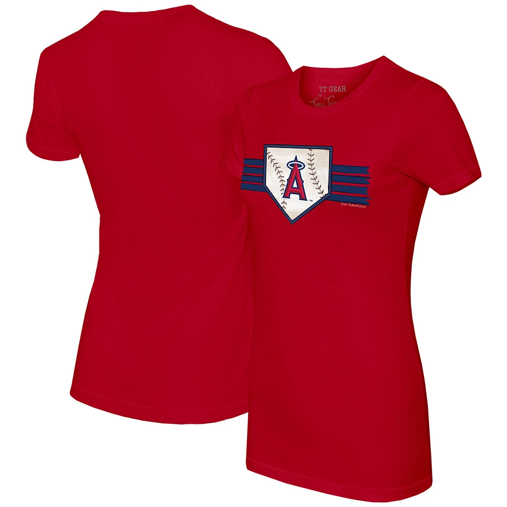 Women's Tiny Turnip Red Los Angeles Angels Base Stripe T-Shirt