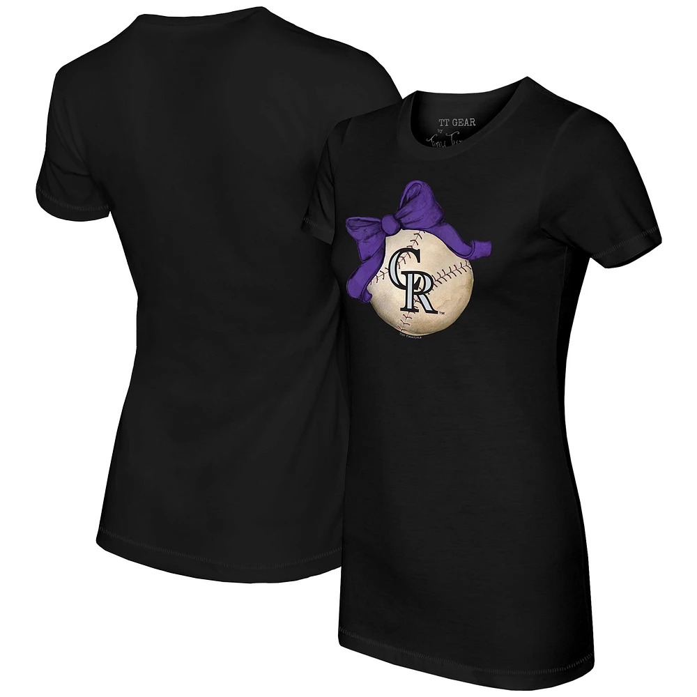 Women's Tiny Turnip Black Colorado Rockies Baseball Bow T-Shirt