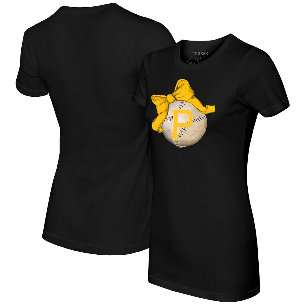Women's Tiny Turnip Black Pittsburgh Pirates Baseball Bow T-Shirt