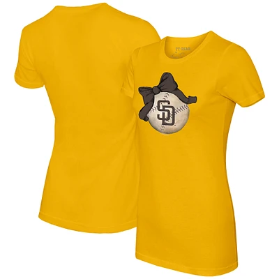 Women's Tiny Turnip Gold San Diego Padres Baseball Bow T-Shirt