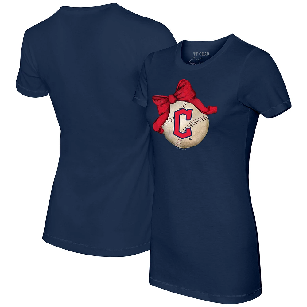 Women's Tiny Turnip Navy Cleveland Guardians Baseball Bow T-Shirt