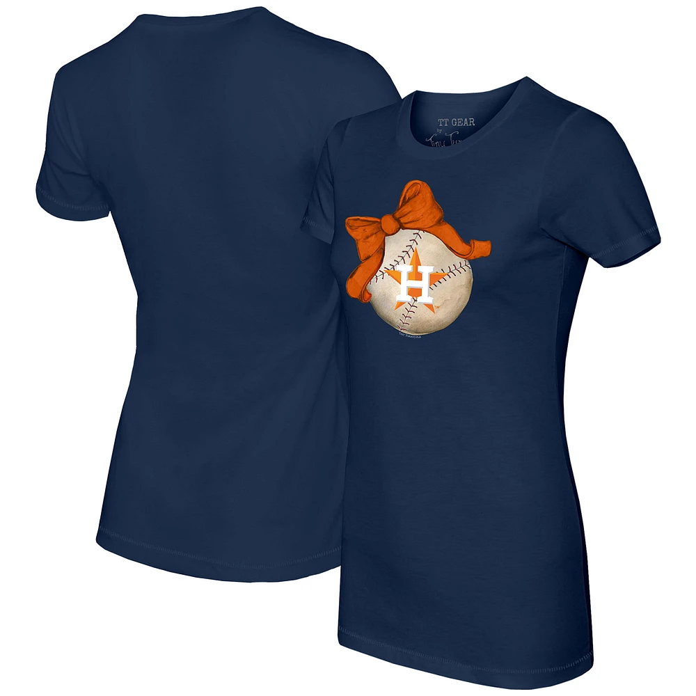Women's Tiny Turnip Navy Houston Astros Baseball Bow T-Shirt