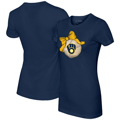 Women's Tiny Turnip Navy Milwaukee Brewers Baseball Bow T-Shirt