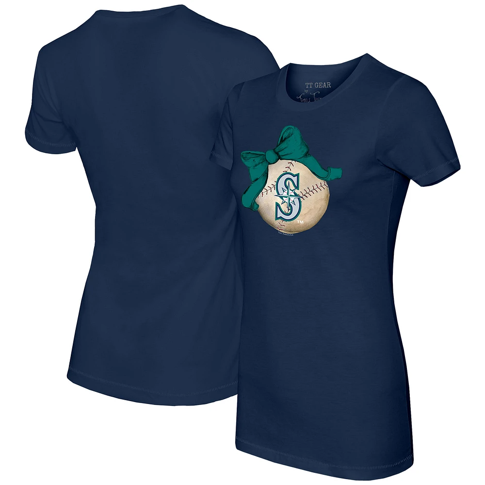 Women's Tiny Turnip Navy Seattle Mariners Baseball Bow T-Shirt