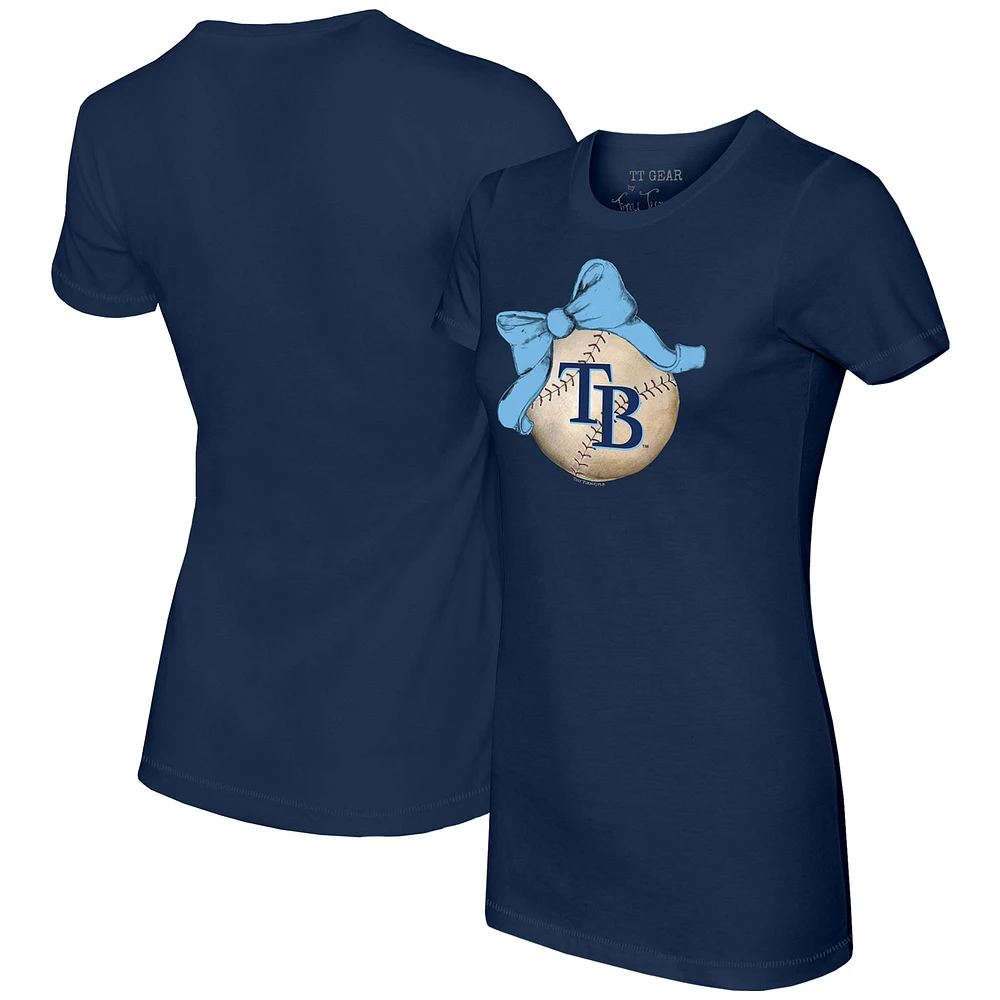 Women's Tiny Turnip Navy Tampa Bay Rays Baseball Bow T-Shirt
