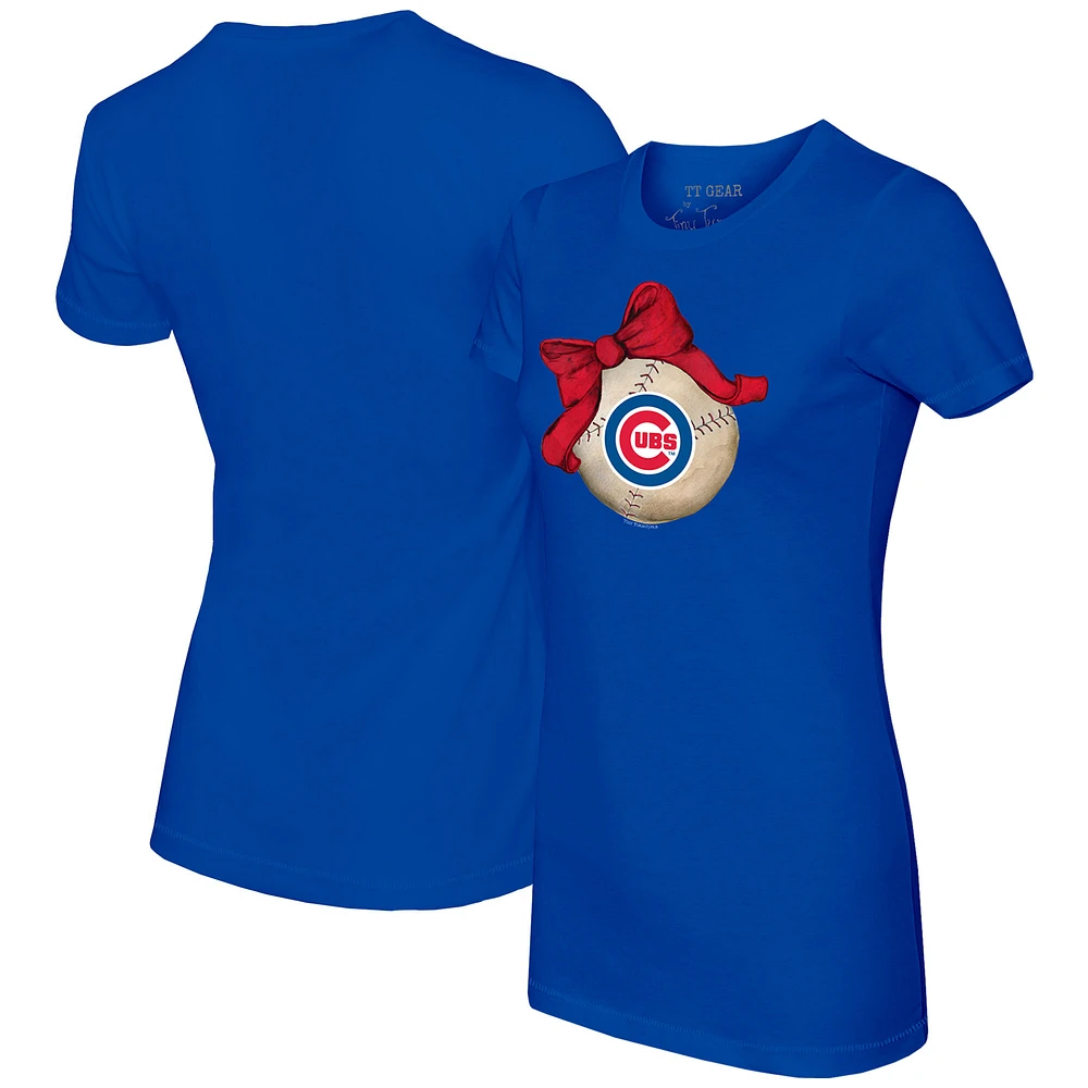Women's Tiny Turnip Royal Chicago Cubs Baseball Bow T-Shirt