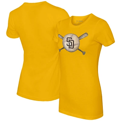 Women's Tiny Turnip Gold San Diego Padres Baseball Cross Bats T-Shirt
