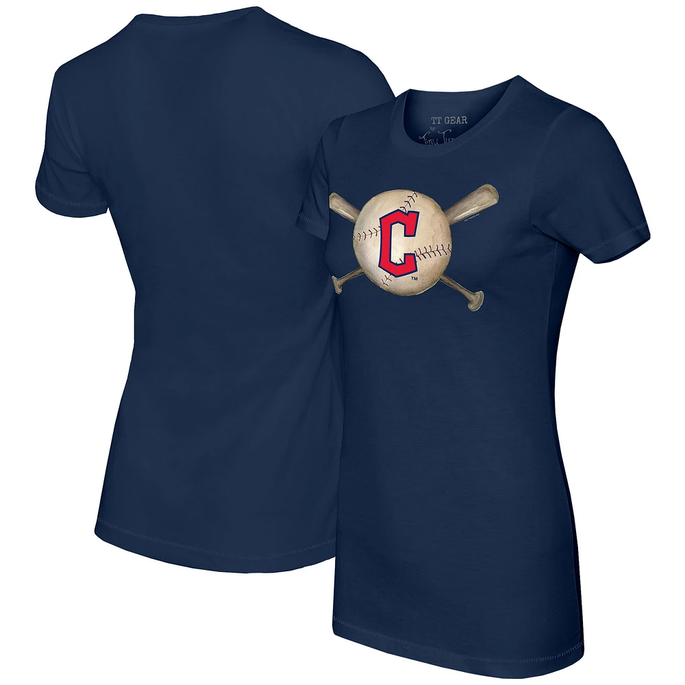 Women's Tiny Turnip Navy Cleveland Guardians Baseball Cross Bats T-Shirt