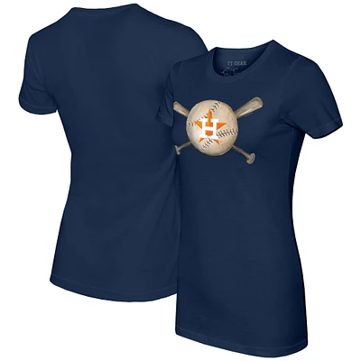 Women's Tiny Turnip Navy Houston Astros Baseball Cross Bats T-Shirt