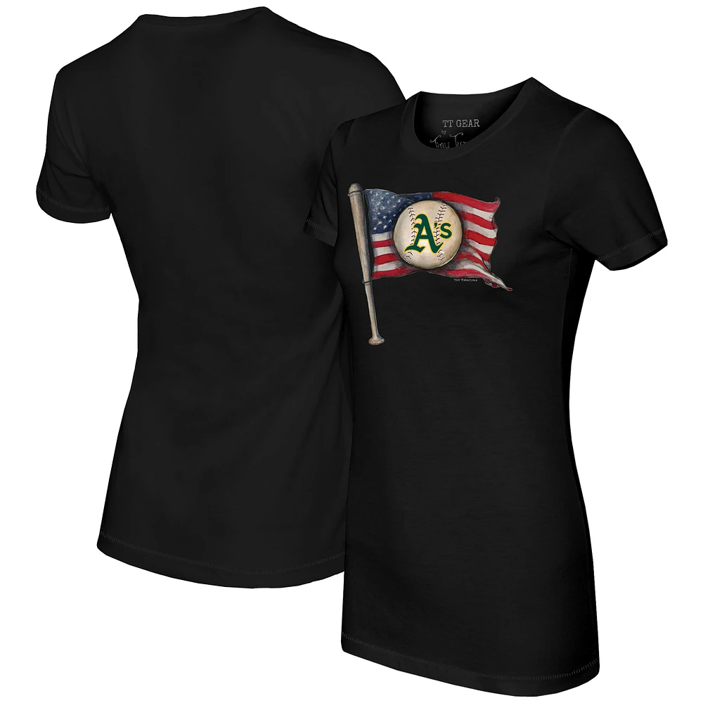 Women's Tiny Turnip Black Athletics Baseball Flag T-Shirt