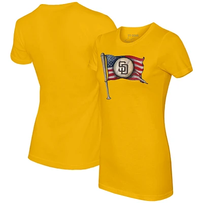 Women's Tiny Turnip Gold San Diego Padres Baseball Flag T-Shirt