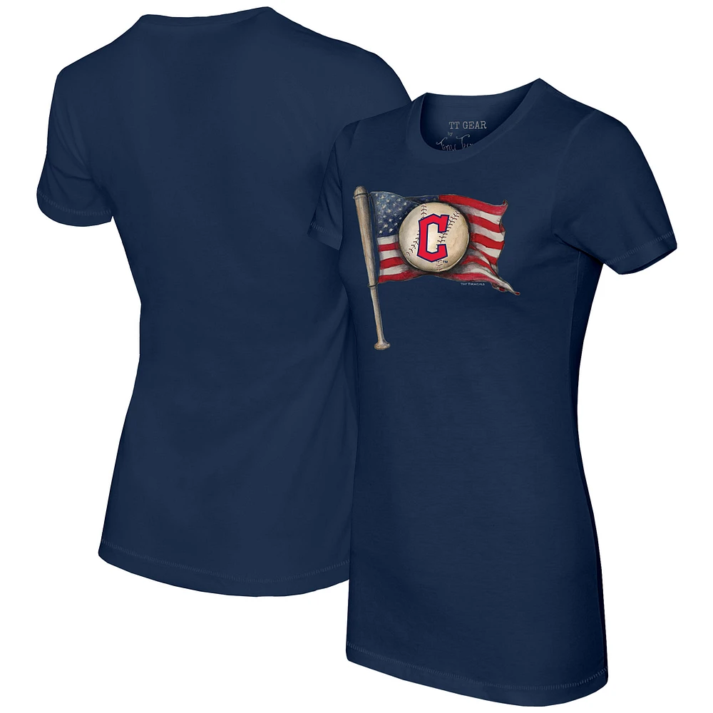 Women's Tiny Turnip Navy Cleveland Guardians Baseball Flag T-Shirt