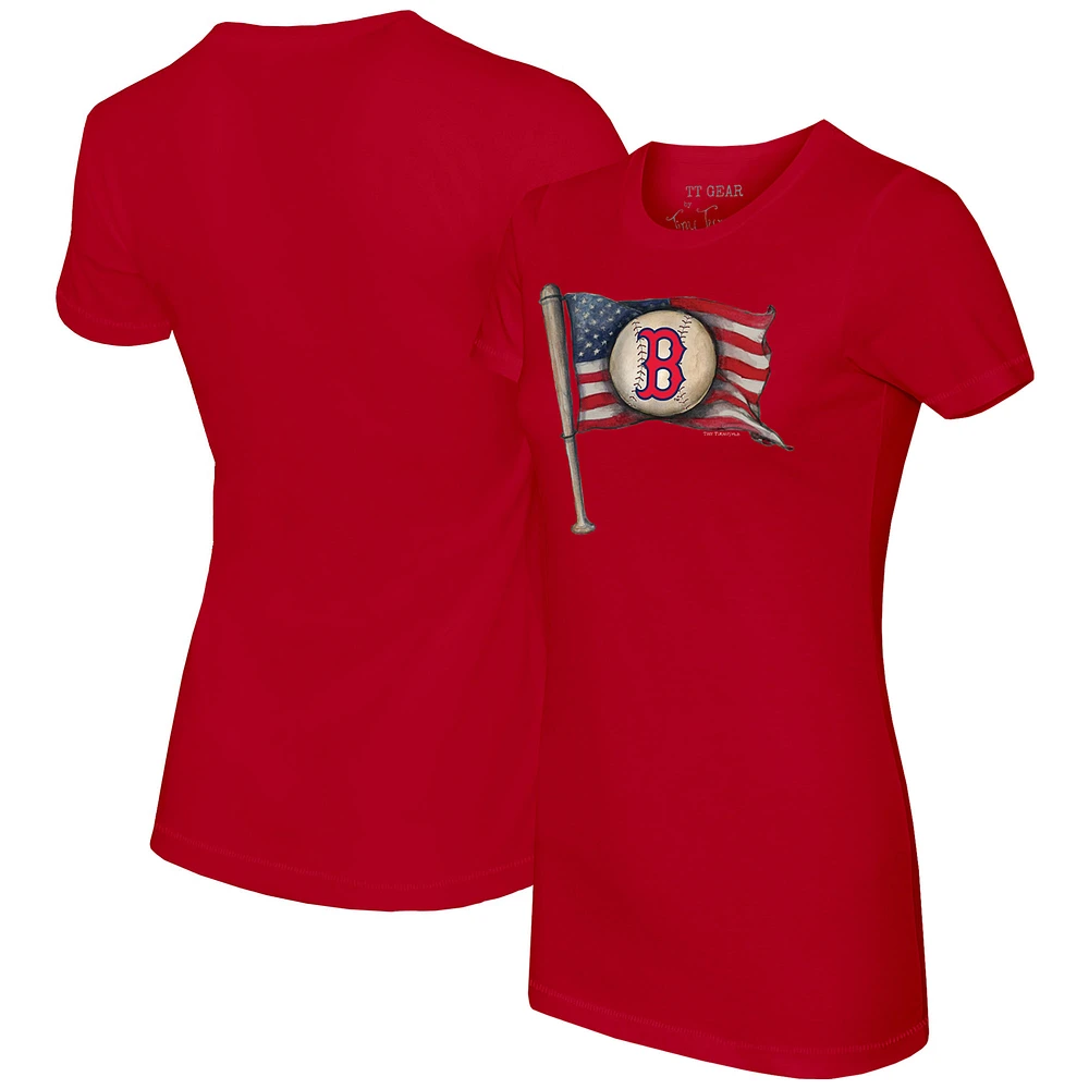 Women's Tiny Turnip Red Boston Sox Baseball Flag T-Shirt